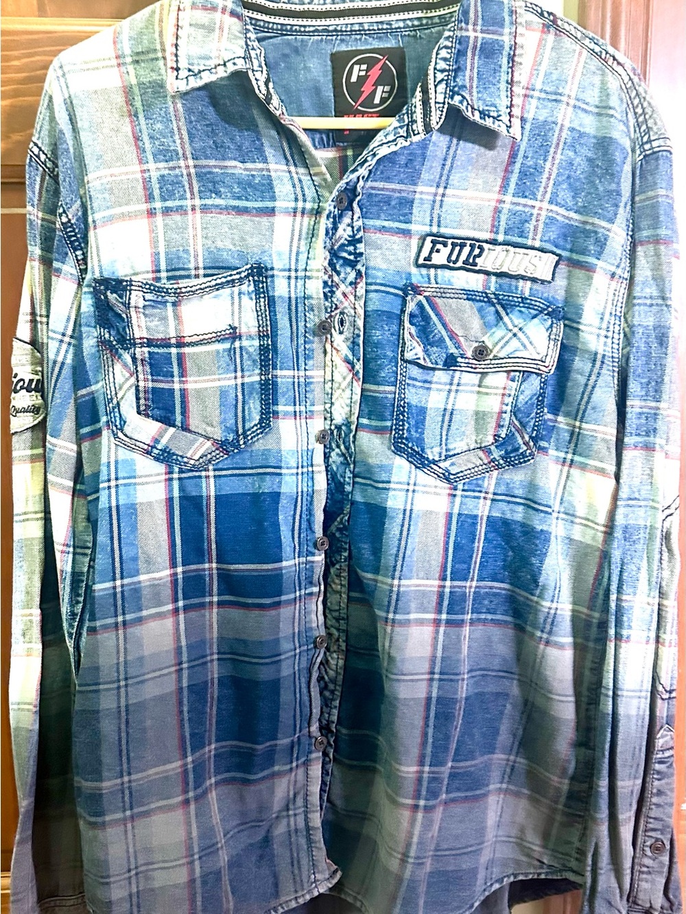 Affliction Blue Plaid Long-Sleeve Button-Down Shirt